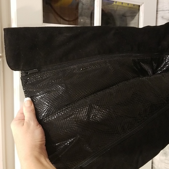 IMPO Stretch black suede & snake print tall platform boots side zip w/ elastic 8 - Picture 2 of 8